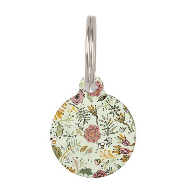 Whimsical Wildflower Garden & Bumblebee Pattern Pet ID Tag (Front)
