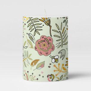 Whimsical Wildflower Garden & Bumblebee Pattern Pillar Candle
