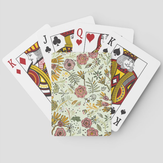 Whimsical Wildflower Garden & Bumblebee Pattern Poker Cards (Back)