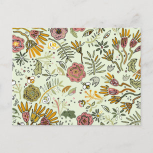 Whimsical Wildflower Garden & Bumblebee Pattern Postcard