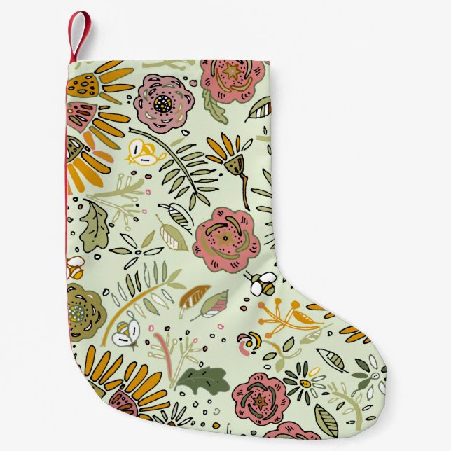 Whimsical Wildflower Garden & Bumblebee Pattern Small Christmas Stocking (Front)