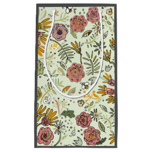 Whimsical Wildflower Garden & Bumblebee Pattern Small Gift Bag