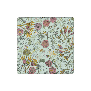 Whimsical Wildflower Garden & Bumblebee Pattern Stone Magnet