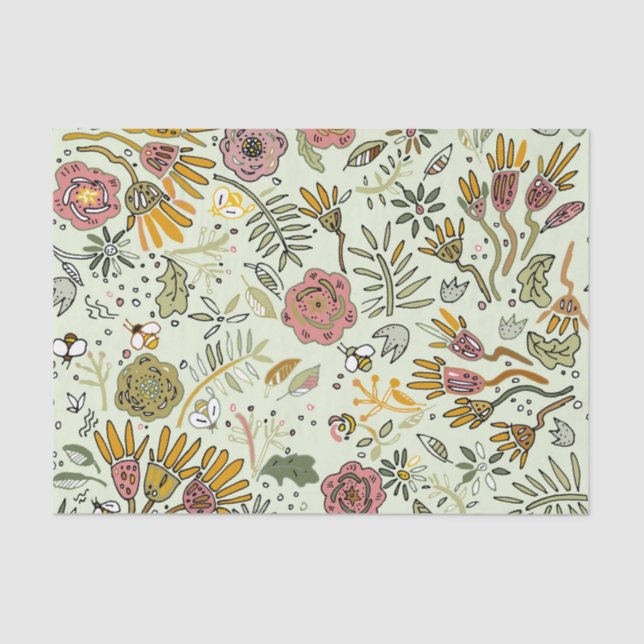 Whimsical Wildflower Garden & Bumblebee Pattern Tissue Paper (Front)