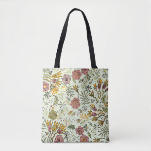 Whimsical Wildflower Garden & Bumblebee Pattern Tote Bag