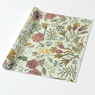 Whimsical Wildflower Garden & Bumblebee Pattern Wrapping Paper
