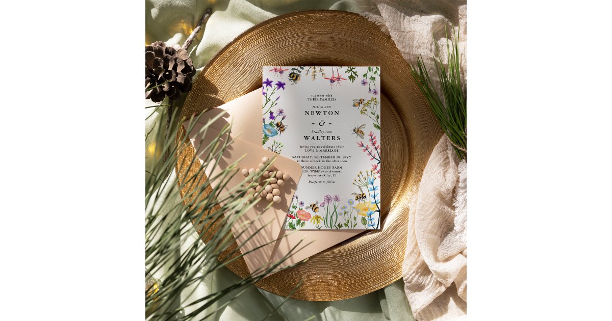 Whimsical Wildflower Garden Summer Boho Wedding Invitation | Zazzle