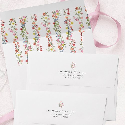 Whimsical Wildflower Garden Wedding Address Envelope