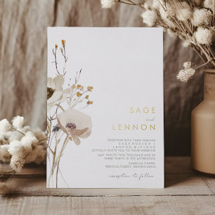Whimsical Wildflower   Gold Foil Invitation