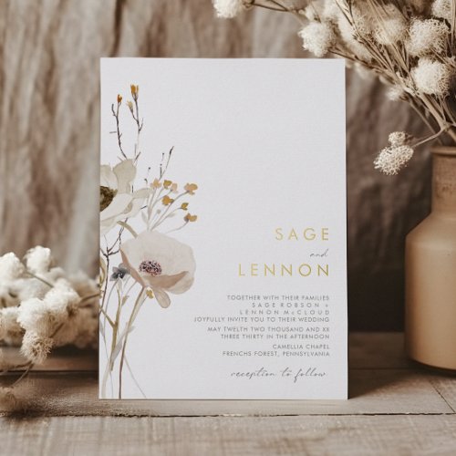 Whimsical Wildflower  Gold Foil Invitation