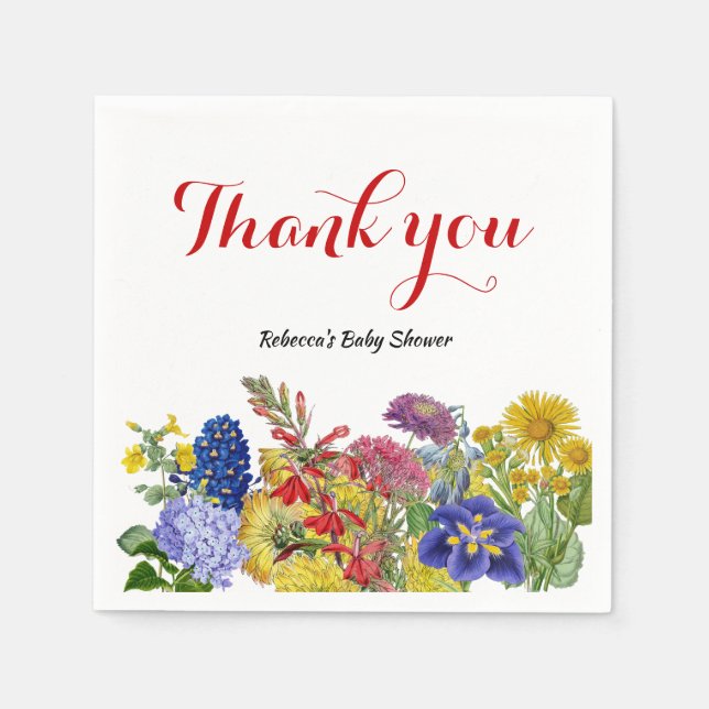 Whimsical Wildflower in Bloom Floral Baby Shower  Napkins (Front)