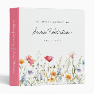 Whimsical Wildflower In Loving Memory Funeral 3 Ring Binder
