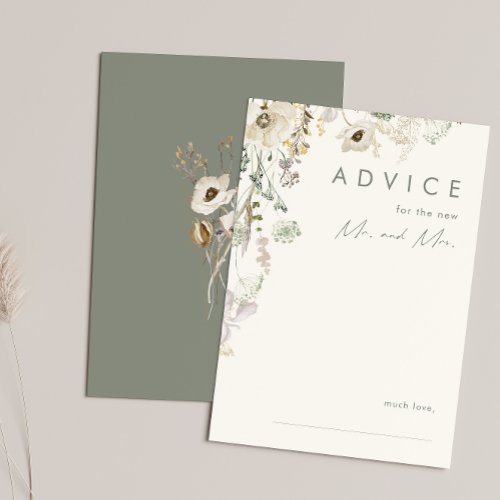 Whimsical Wildflower  Ivory and Green Wedding Advice Card