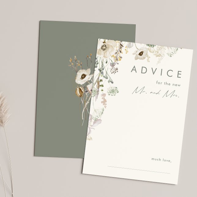 Whimsical Wildflower | Ivory and Green Wedding Advice Card (Creator Uploaded)