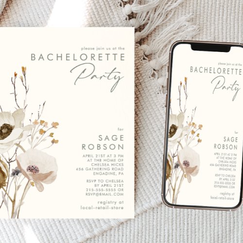 Whimsical Wildflower  Ivory Bachelorette Party Invitation