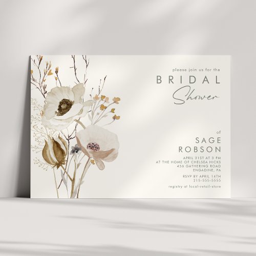 Whimsical Wildflower  Ivory Bridal Shower Invitation