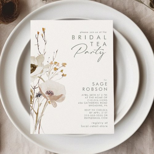Whimsical Wildflower  Ivory Bridal Tea Party Invitation