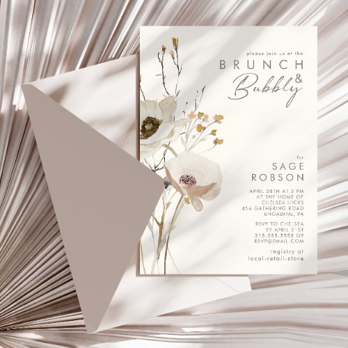 Whimsical Wildflower  Ivory Brunch and Bubbly Invitation