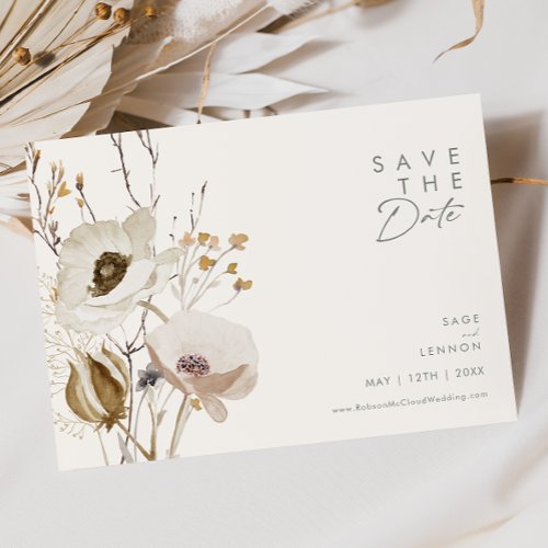 Whimsical Wildflower  Ivory Horizontal Save The Date