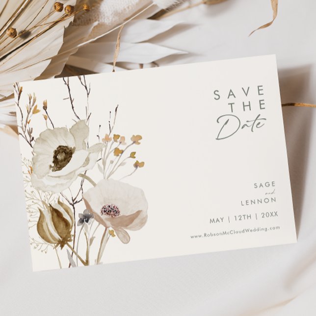 Whimsical Wildflower | Ivory Horizontal Save The Date (Creator Uploaded)