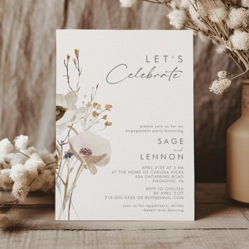 Whimsical Wildflower  Ivory Lets Celebrate Invitation