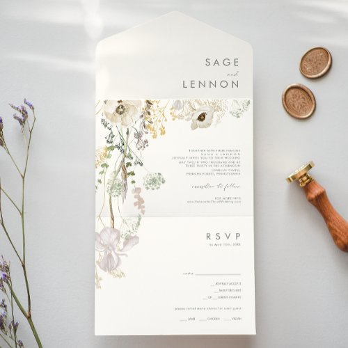 Whimsical Wildflower Ivory Photo Seal And Send All In One Invitation