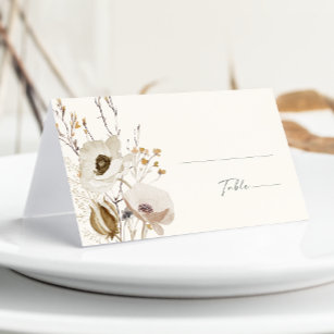 Whimsical Wildflower   Ivory & Sage Folded Wedding Place Card
