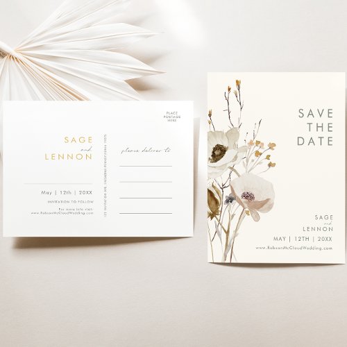 Whimsical Wildflower Ivory Save The Date Postcard