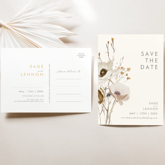 Whimsical Wildflower Ivory Save The Date Postcard