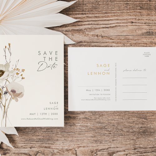 Whimsical Wildflower Ivory Save The Date Postcard