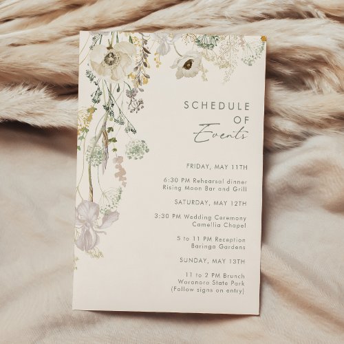 Whimsical Wildflower  Ivory Schedule of Events Enclosure Card