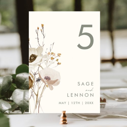 Whimsical Wildflower  Ivory Table Number
