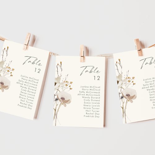Whimsical Wildflower  Ivory Table Number Chart