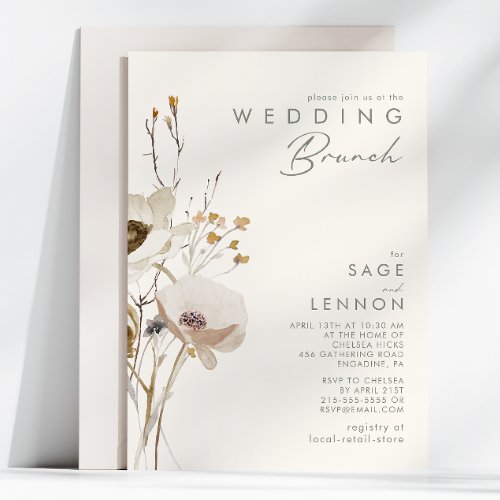 Whimsical Wildflower  Ivory Wedding Brunch Invitation