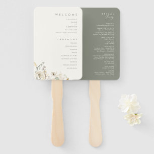 Whimsical Wildflower Ivory Wedding Program Hand Fan