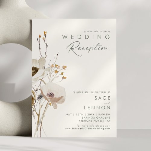 Whimsical Wildflower  Ivory Wedding Reception Invitation