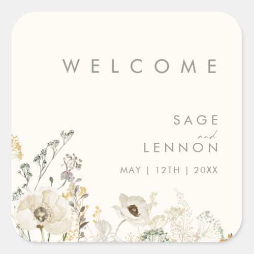 Whimsical Wildflower Ivory Wedding Welcome Sticker