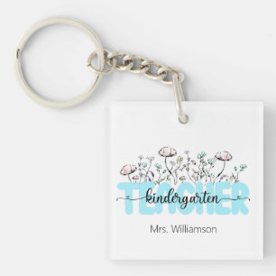 Whimsical Wildflower Kindergarten Teacher Keychain
