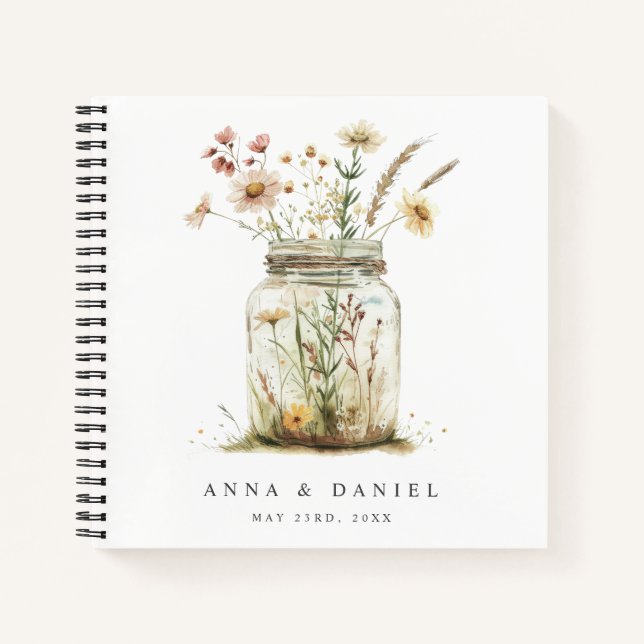 Whimsical Wildflower Mason Jar Wedding Guest Book (Front)