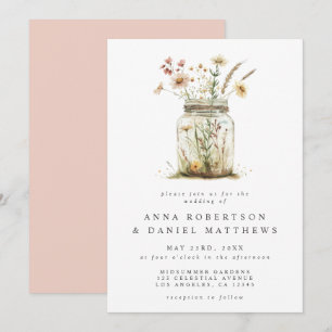 Whimsical Wildflower Mason Jar Wedding Invitation