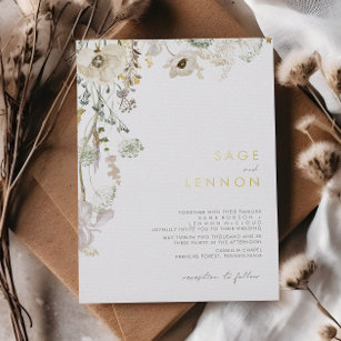 Whimsical Wildflower Meadow   Gold Foil Invitation