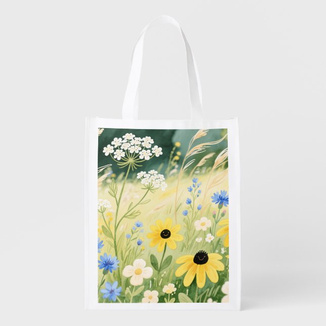 Whimsical Wildflower Meadow  Grocery Bag (Front)