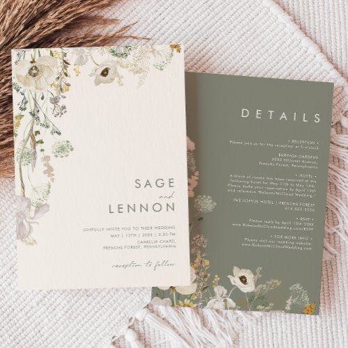 Whimsical Wildflower Meadow  Ivory All In One Invitation