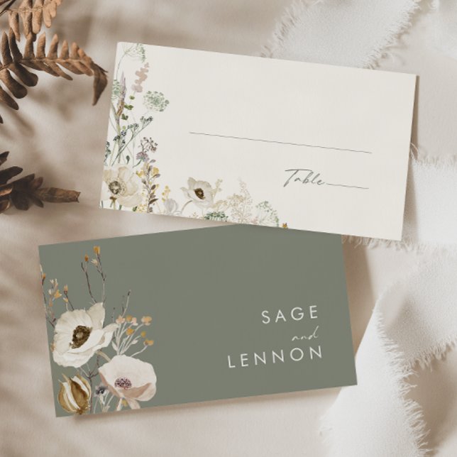 Whimsical Wildflower Meadow | Ivory Flat Wedding Place Card (Creator Uploaded)