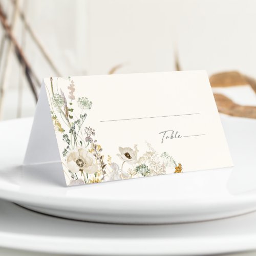 Whimsical Wildflower Meadow  Ivory  Sage Folded Place Card