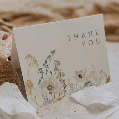 Whimsical Wildflower  Meadow Ivory Thank You Card