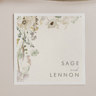 Whimsical Wildflower Meadow Ivory Wedding Napkin