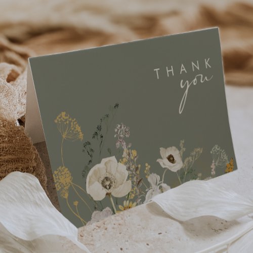 Whimsical Wildflower Meadow  Sage Green Thank You Card