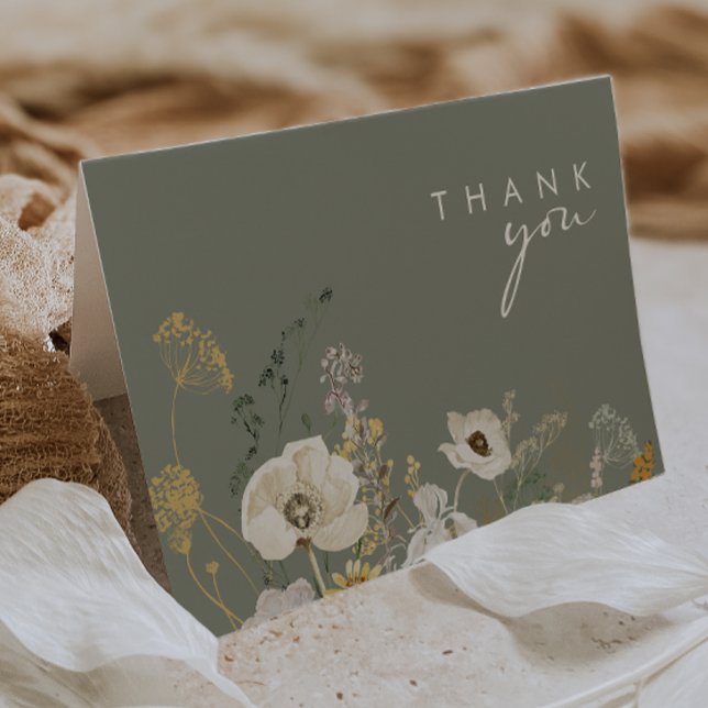 Whimsical Wildflower Meadow | Sage Green Thank You Card (Creator Uploaded)