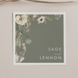 Whimsical Wildflower Meadow | Sage Green Wedding Napkins